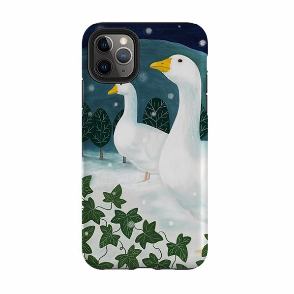 Durable Build Texture Flexible Grip Texture iPhone Tough Case - Winter Geese By Bex Parkin