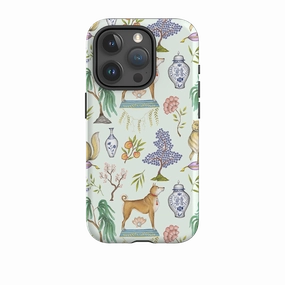 Polished Detail Edge Simple Texture iPhone Tough Case - Chinoiserie Menagerie Green By Catherine Rowe