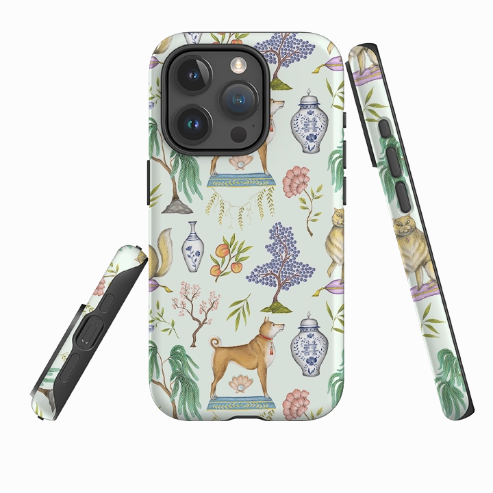 iPhone Tough Case - Chinoiserie Menagerie Green By Catherine Rowe Premium Detail Finish Soft Edge