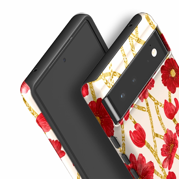 Google Tough Case -  Red Floral By Nina Pace Color Pattern Everyday Function