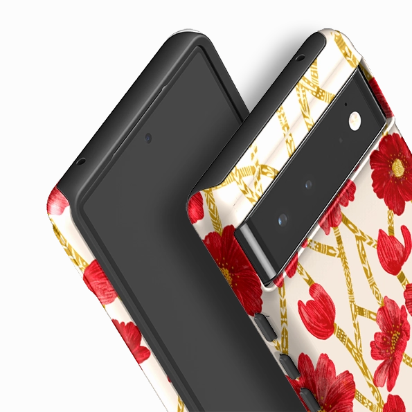 Wear resistant Google Tough Case -  Red Floral By Nina Pace