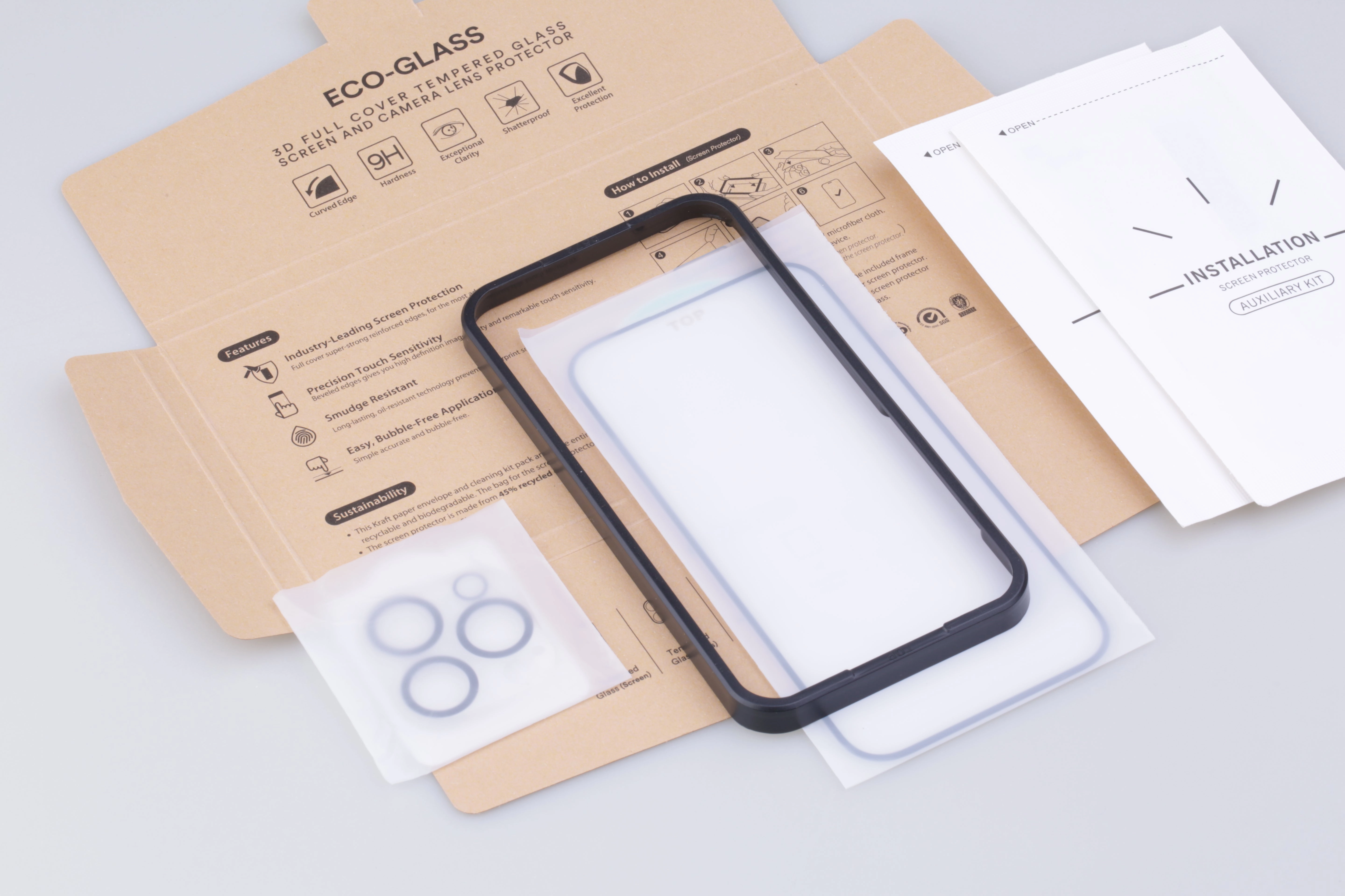 Raised Edges Minimal Pattern iPhone 16 Premium Eco Tempered Glass Screen and Lens Protector Heavy Armor