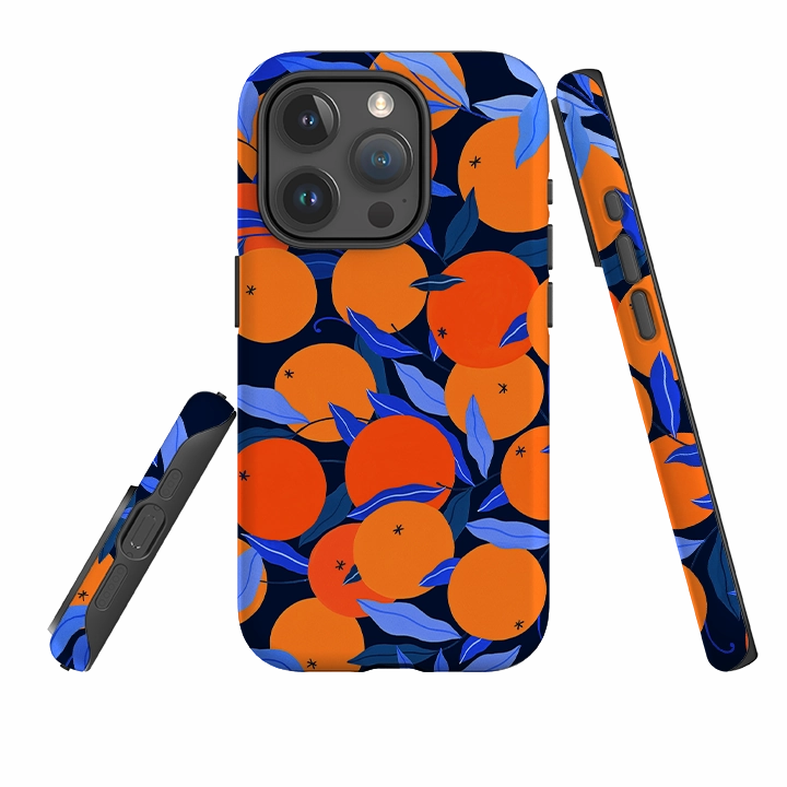 Vivid colors Modern feature iPhone Tough Case - Arancello Navy Pattern By Madalina Andronic