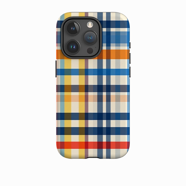 Wireless Charging Compatible iPhone Tough Case - Barcelona Gingham