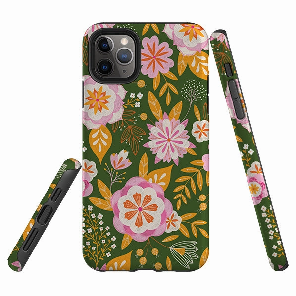 iPhone Tough Case - Big Bold Blooms Green By Jenny Zemanek Water Resistant Flexible Protection