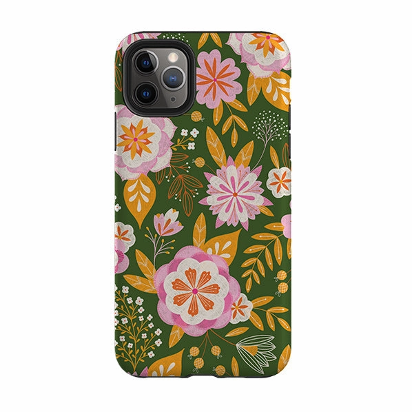 Hybrid Finish iPhone Tough Case - Big Bold Blooms Green By Jenny Zemanek