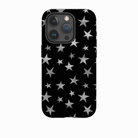 Stylish grip iPhone Tough Case - Black and Silver Stars
