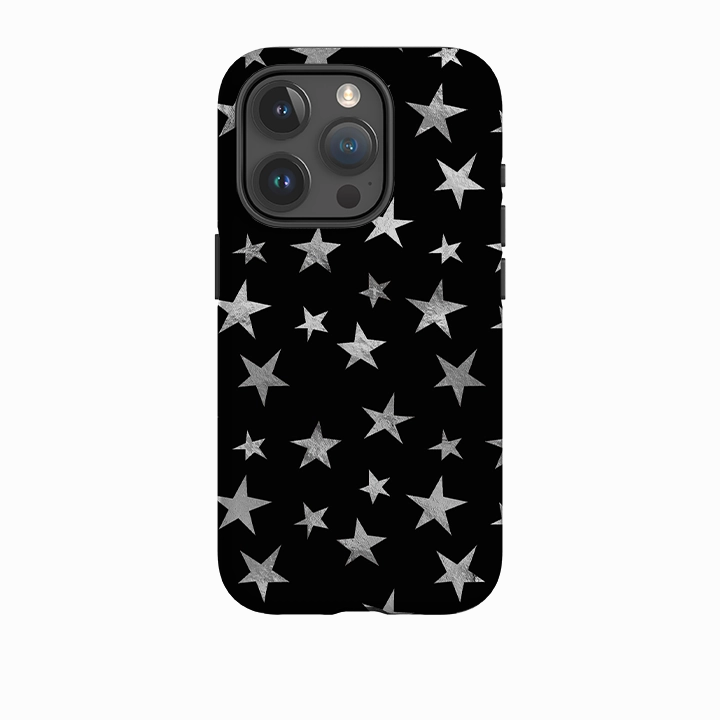 iPhone Tough Case - Black and Silver Stars Durable Design Texture