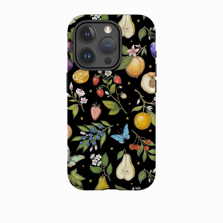 Creative Texture Non Slip Surface iPhone Tough Case - Black Fruits By Catherine Rowe
