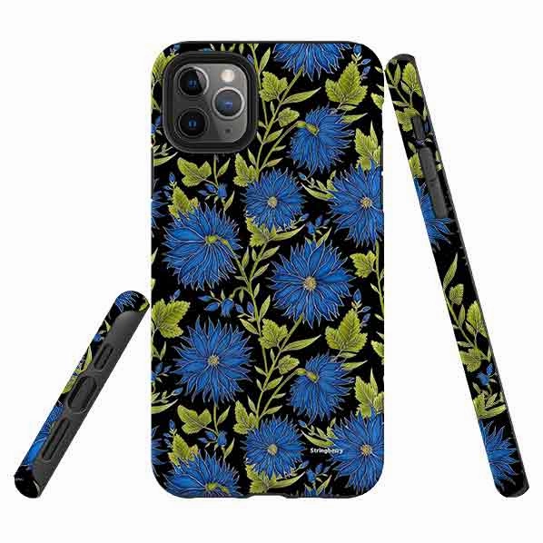 Modern Design iPhone Tough Case - Blue Flowers Black By Catherine Rowe