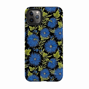 iPhone Tough Case - Blue Flowers Black By Catherine Rowe Modern Edge Durable Texture Layer