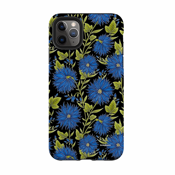 iPhone Tough Case - Blue Flowers Black By Catherine Rowe Modern Edge Durable Texture Layer