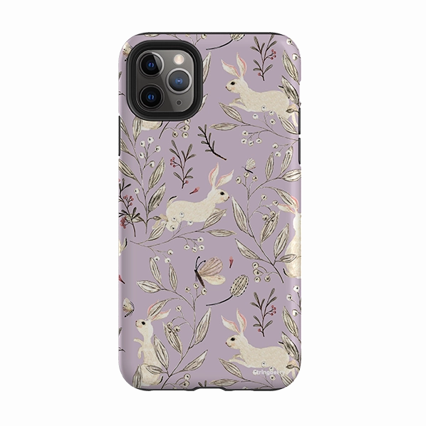 Protective Frame Soft Touch iPhone Tough Case - Bunnies Mauve By Katherine Quinn