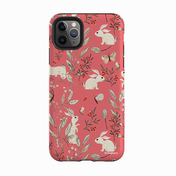 Durable Frame iPhone Tough Case - Bunnies Raspberries By Katherine Quinn