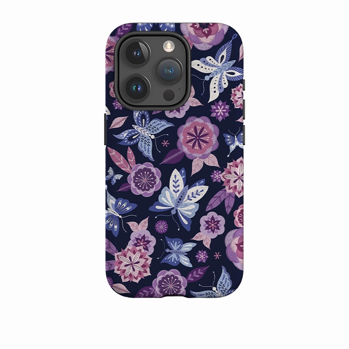 Sleek Edge Design Fashion Accessory iPhone Tough Case - Butterfly Blooms Navy By Jenny Zemanek