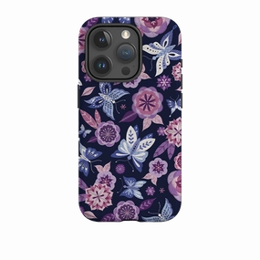 iPhone Tough Case - Butterfly Blooms Navy By Jenny Zemanek Sleek Texture Premium Texture
