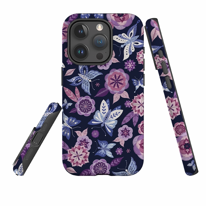 iPhone Tough Case - Butterfly Blooms Navy By Jenny Zemanek Comfort Shield Texture
