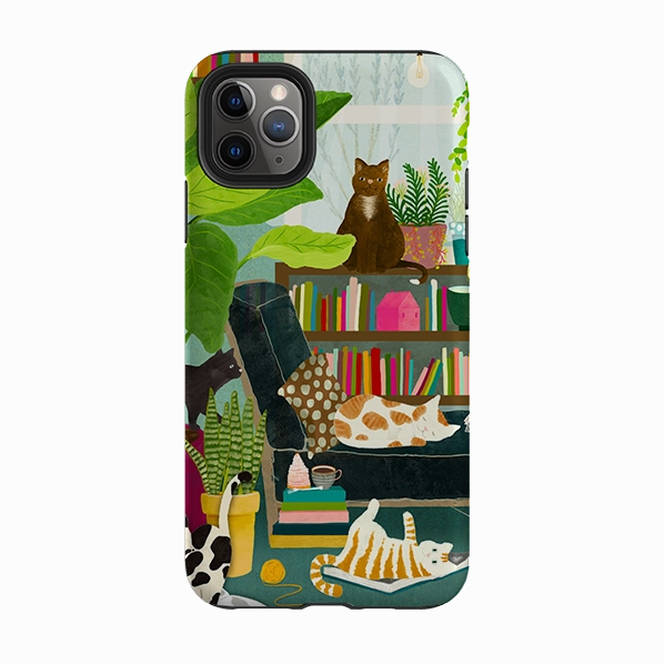 iPhone Tough Case - Cat Library By Katherine Quinn Raised Edges Soft Edge