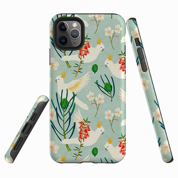 Easy Grip Artistic Design iPhone Tough Case - Cockatoo And Flowers By Katherine Quinn