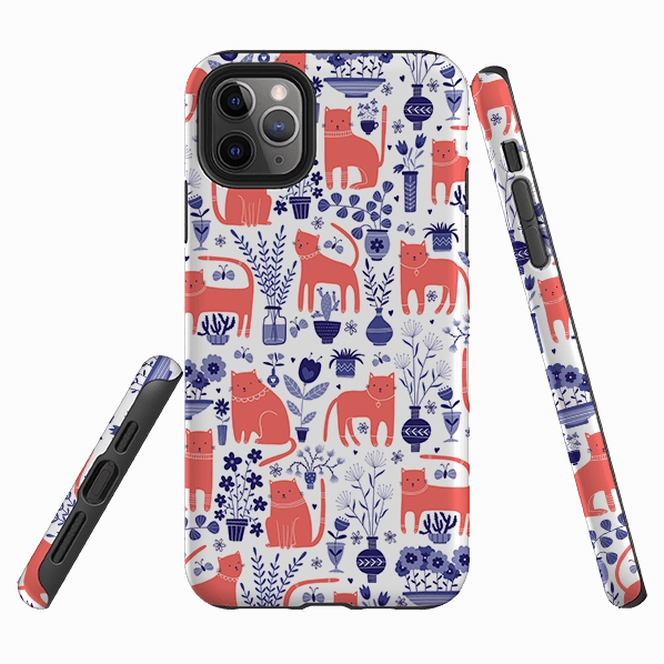 Classic Frame Modern Finish iPhone Tough Case - Coral Cats By Suzy Taylor