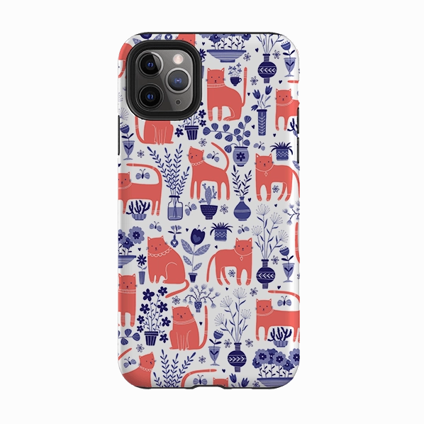 Clear Finish iPhone Tough Case - Coral Cats By Suzy Taylor