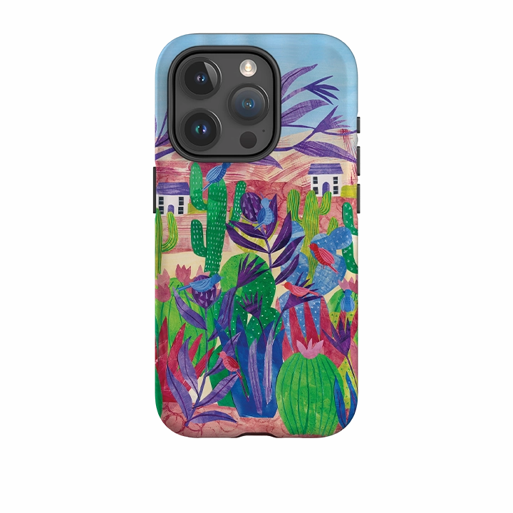 Hybrid Edge Finish Shock Resistant iPhone Tough Case - Desert Cactus By Tracey English