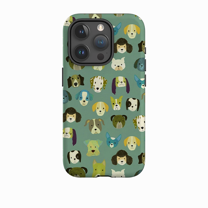 iPhone Tough Case - Dog Heads Green By Katherine Quinn Hybrid Surface Layer