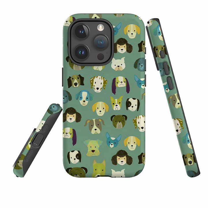 Comfort Edge Layer Premium Surface iPhone Tough Case - Dog Heads Green By Katherine Quinn