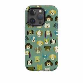 iPhone Tough Case - Dog Heads Green By Katherine Quinn Hybrid Surface Layer
