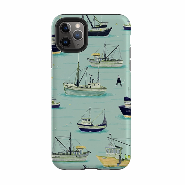 iPhone Tough Case - Fishing Boats Blue By Katherine Quinn Soft Look Texture Slim Protection