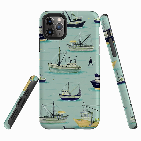 iPhone Tough Case - Fishing Boats Blue By Katherine Quinn Protective Edge Layer