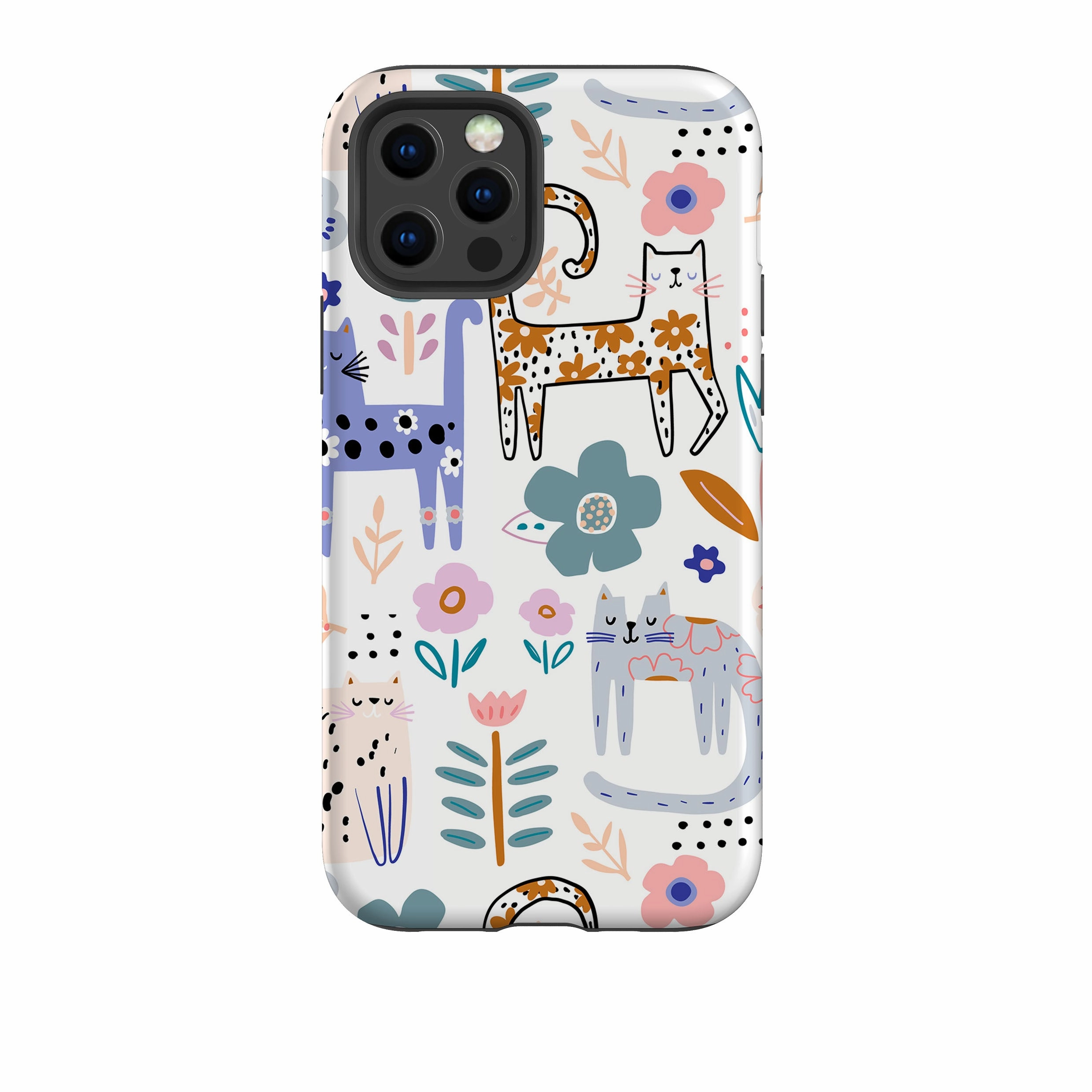 Soft Edge Detail Minimal Pattern Texture iPhone Tough Case - Floral Cats