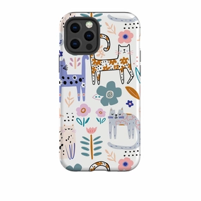 Soft Edge Detail Minimal Pattern Texture iPhone Tough Case - Floral Cats