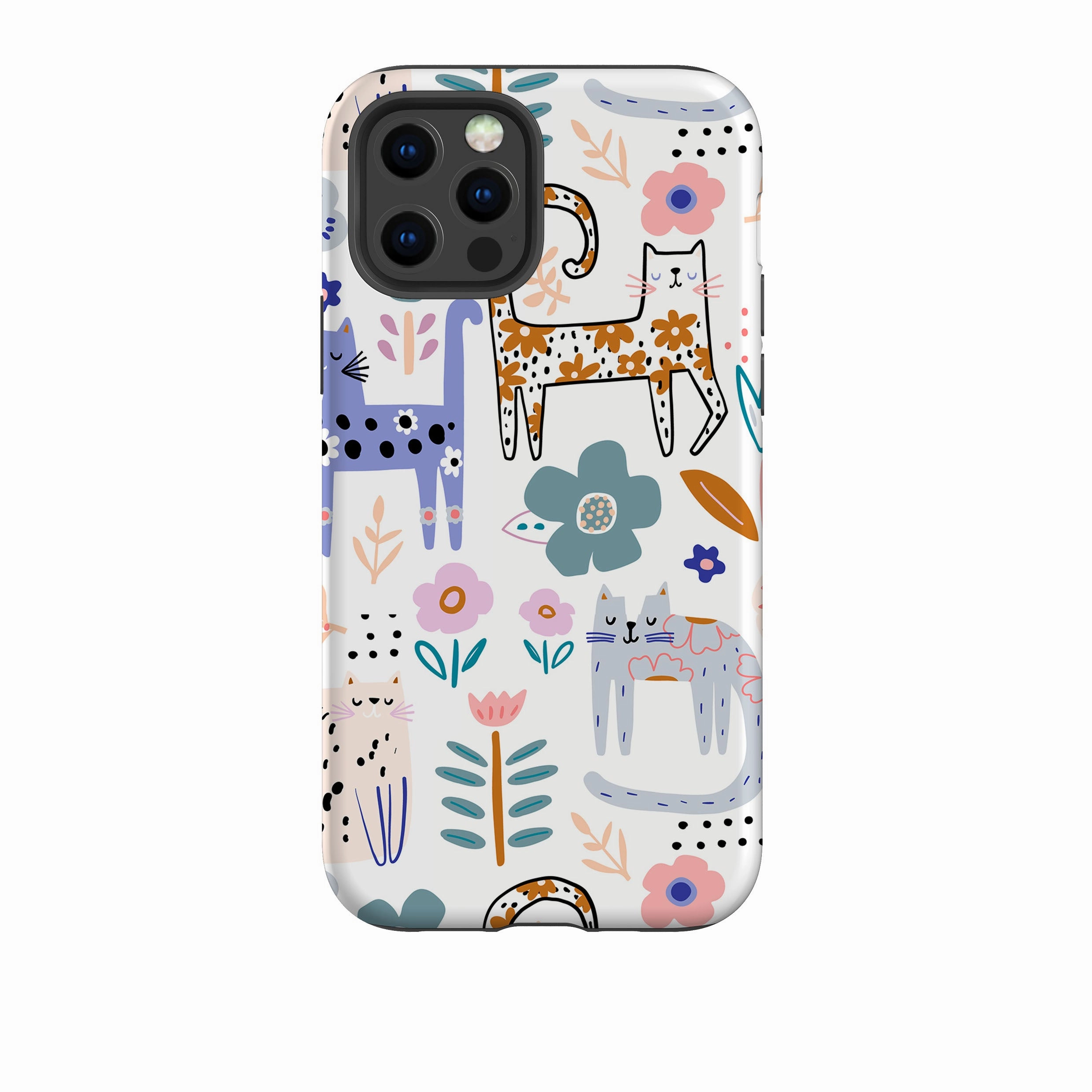 iPhone Tough Case - Floral Cats Premium Feel Layer
