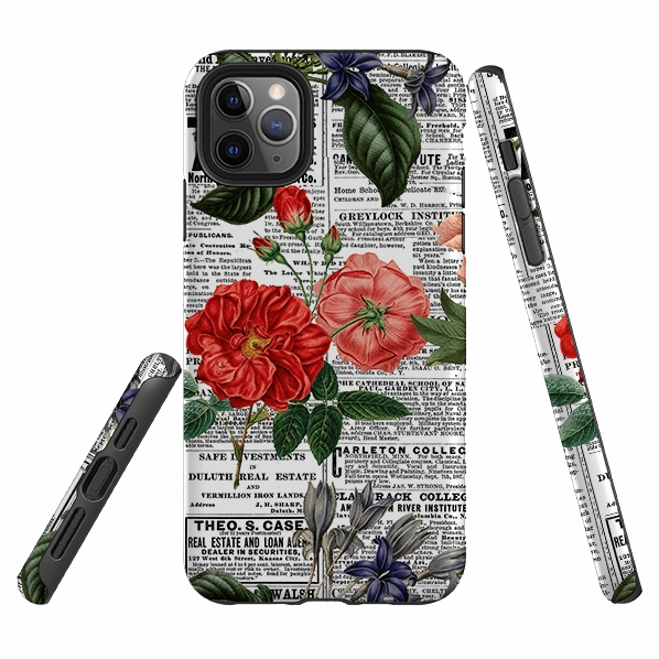 Soft Finish Texture iPhone Tough Case - Floral Newsprint