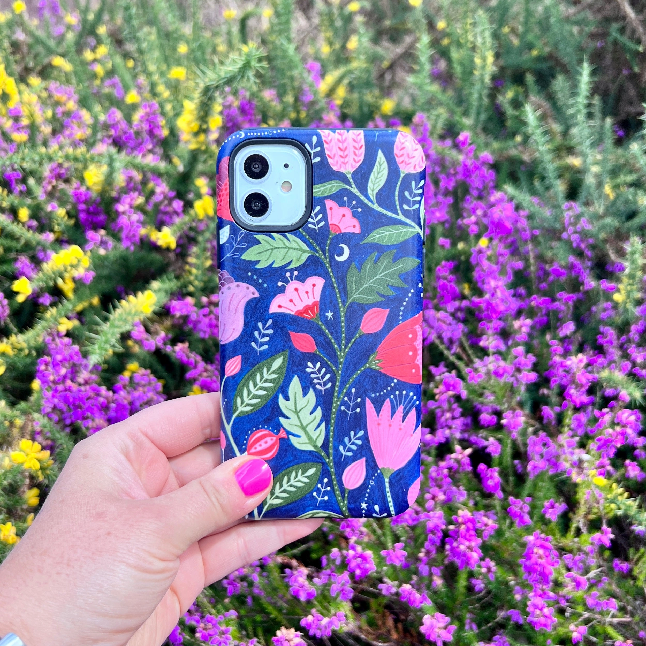 iPhone Tough Case - Flowers On Blue By Bex Parkin soft look