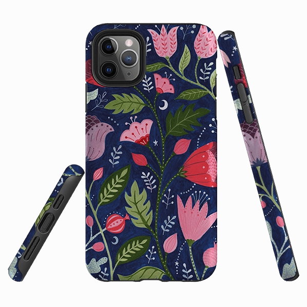 iPhone Tough Case - Flowers On Blue By Bex Parkin Hybrid Shield Classic Style