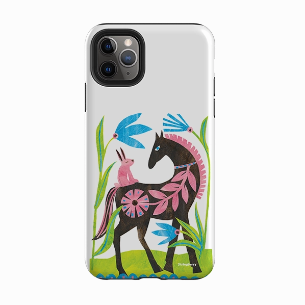 iPhone Tough Case - Folk Horse And Bunny By Tracey English Phone Accessory Polished Finish