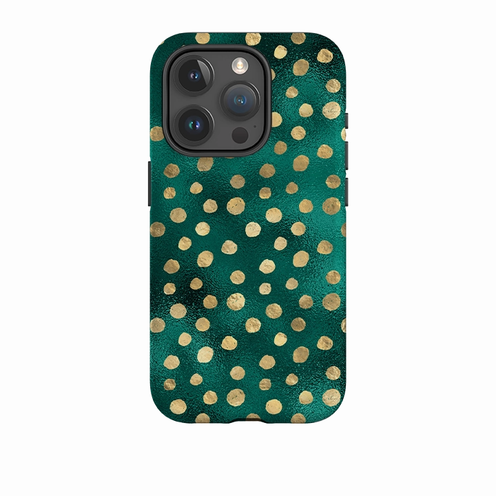 iPhone Tough Case - Forest and Gold Dots Sleek Surface
