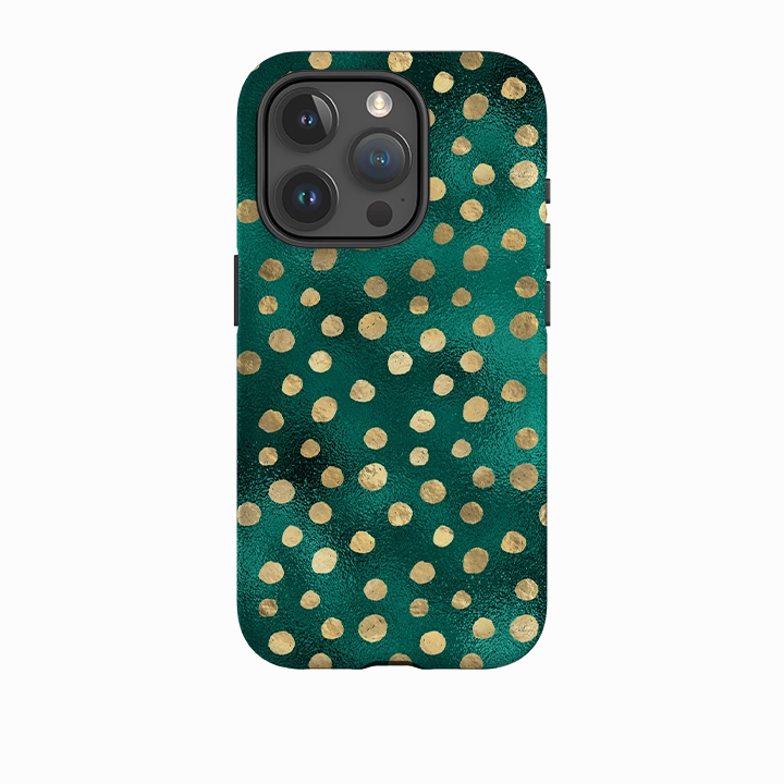 iPhone Tough Case - Forest and Gold Dots Stylish Form