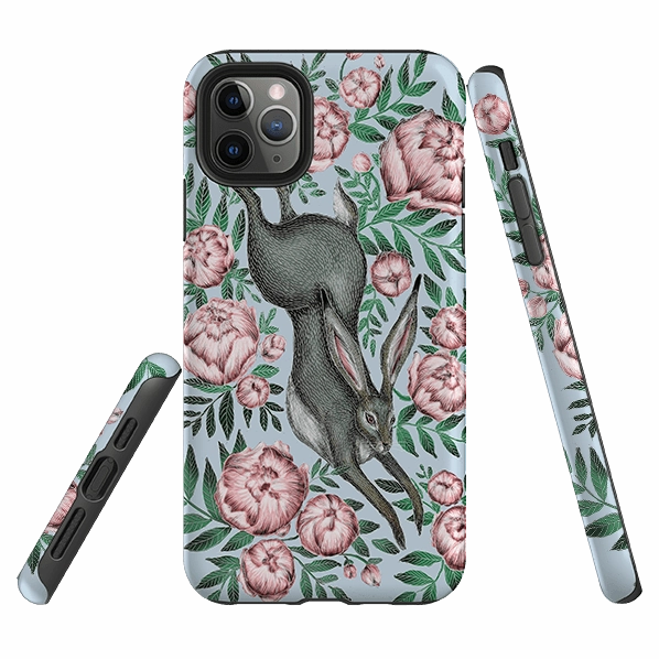 Flexible frame Edge Reinforced iPhone Tough Case - Hare And Peonies By Catherine Rowe