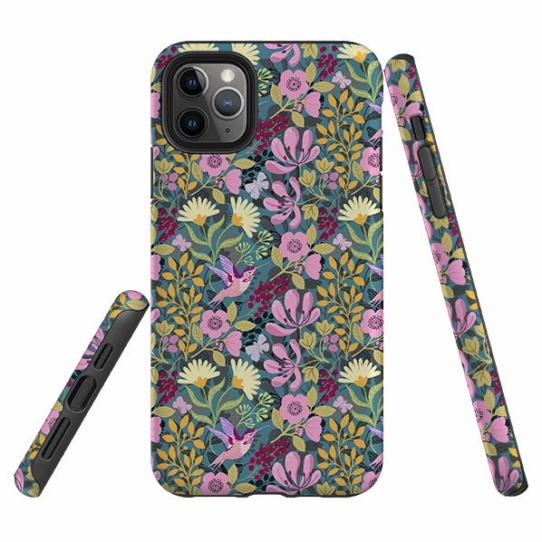 iPhone Tough Case - Hummingbird Pattern By Bex Parkin Flexible Grip Texture Rugged Design Style