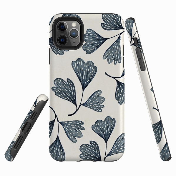 iPhone Tough Case - Indigo Leaves By Katherine Quinn Bold Look Minimal Edge Design