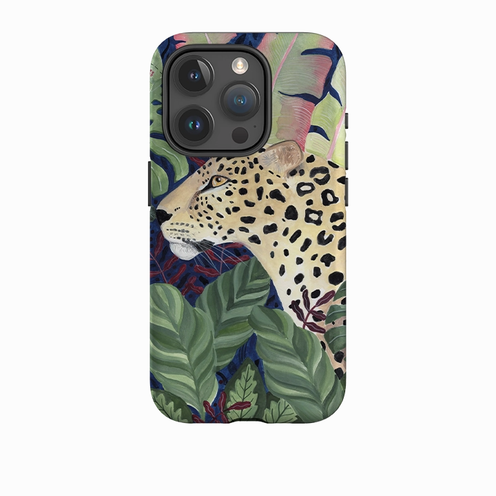 Ergonomic Texture Edge Reinforced iPhone Tough Case - Leopard In Leaves By Bex Parkin