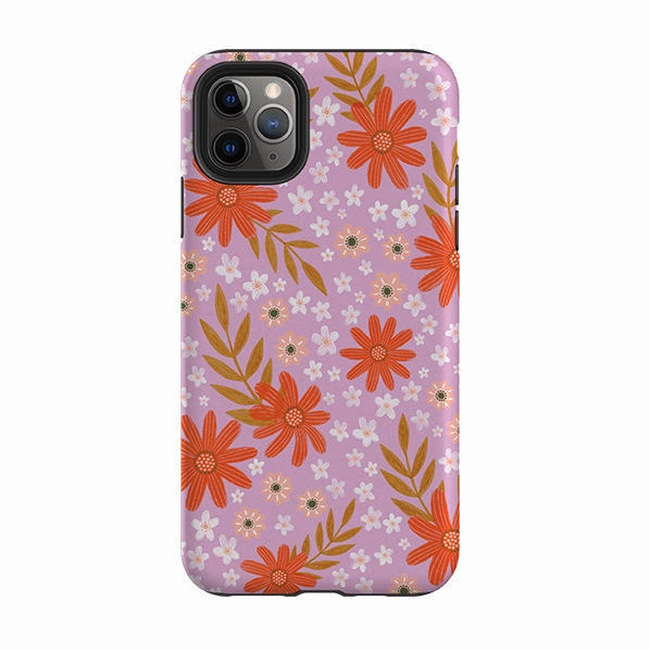 iPhone Tough Case - Lilac and Red Floral Pattern By Lee Foster Wilson Minimal Shield Texture