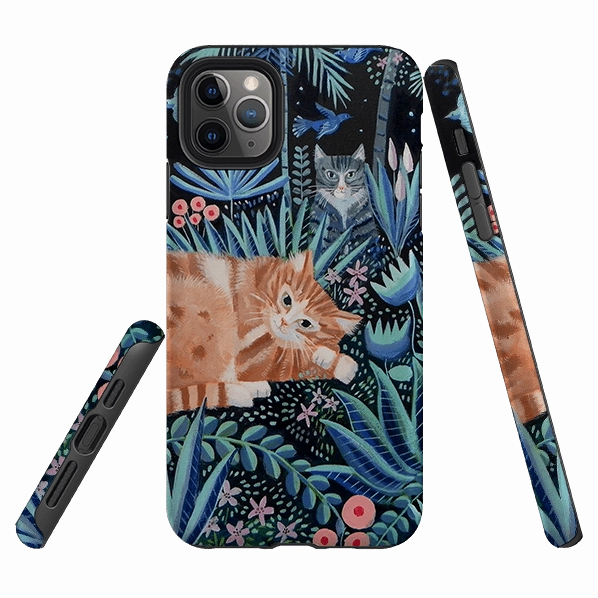 Soft Edge Texture Ergonomic form iPhone Tough Case - Night Cats By Mary Stubberfield
