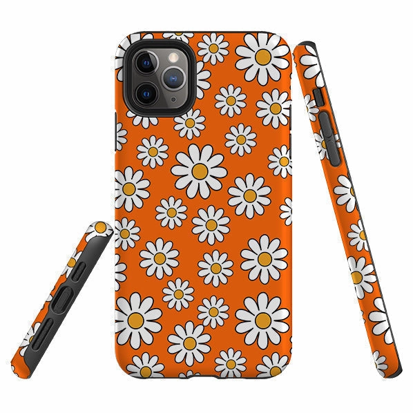 Slim Texture Durable Frame iPhone Tough Case - Orange Daisies