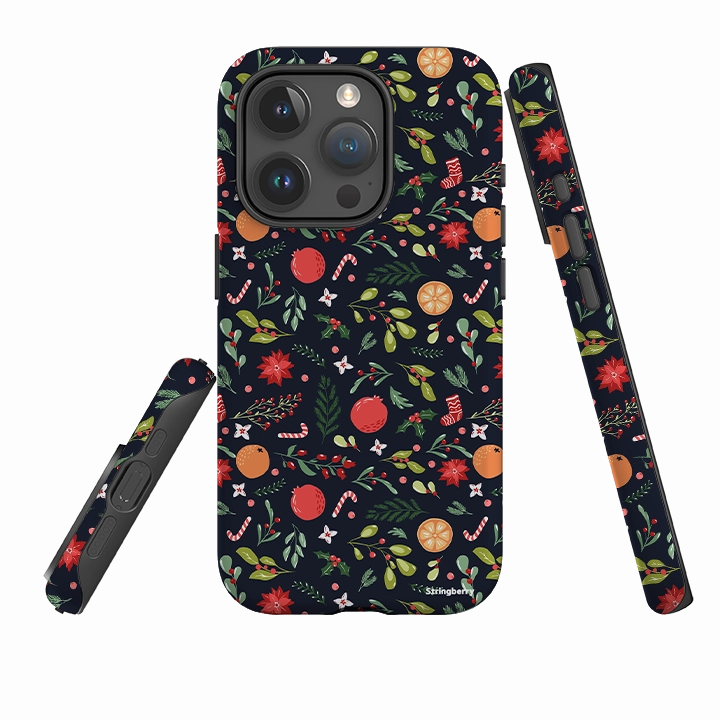 Premium Surface Texture Rugged Edge Texture iPhone Tough Case - Oranges and Candy Canes II