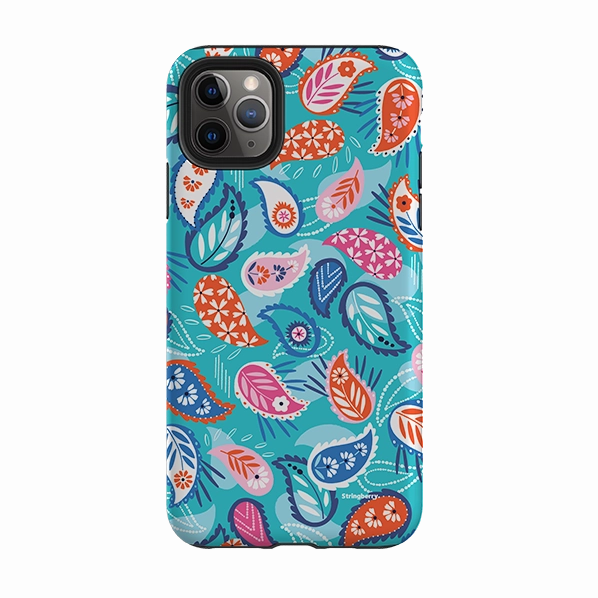 iPhone Tough Case - Paisley Blue By Ali Brookes Handcrafted Design Polished Style