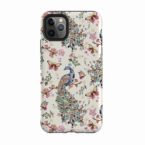 Matte Texture Design iPhone Tough Case - Peacock and Cherry Blossoms By Helen Ahpornsiri